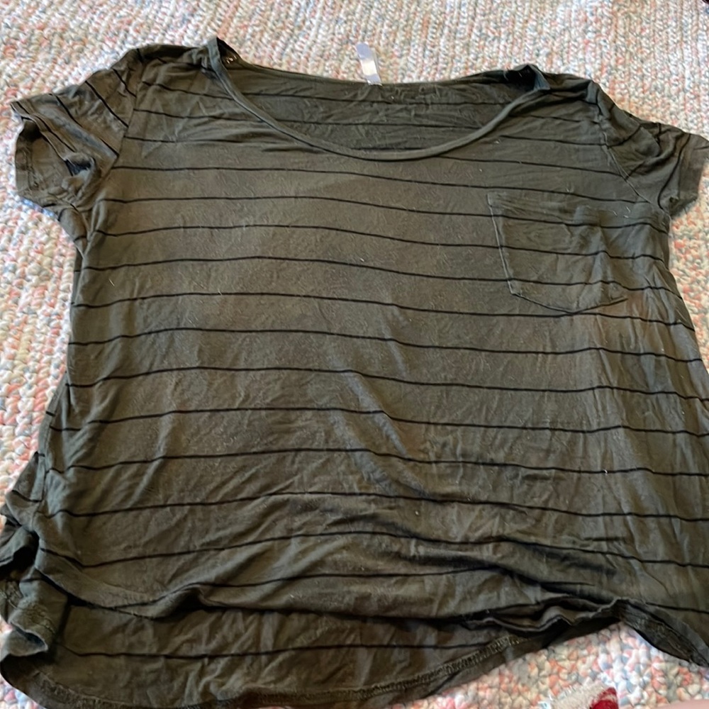 Green shirt with black stripes